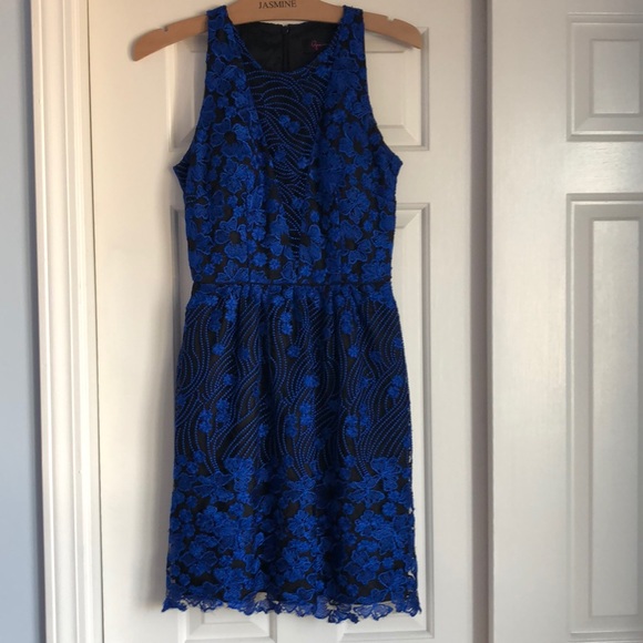 Aqua black/blue dress with pockets and sheer - Picture 2 of 9